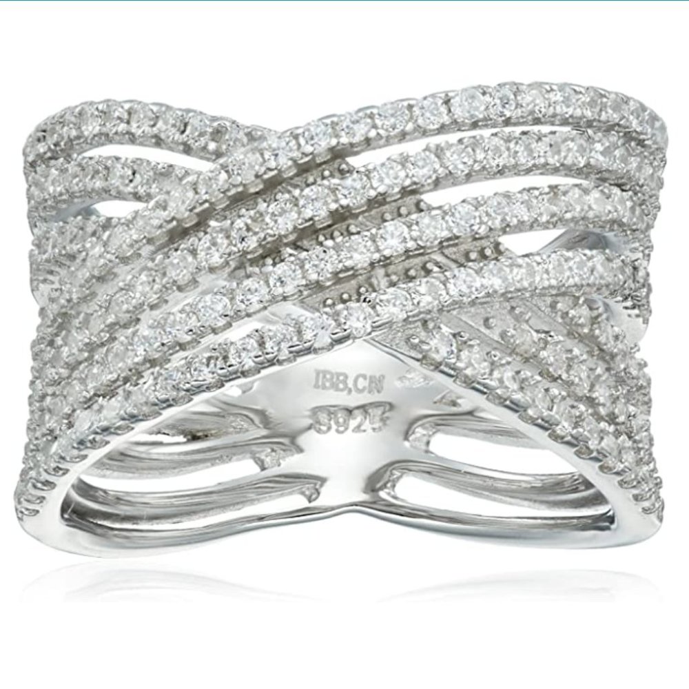 925 Sterling Silver AAA Cubic Zirconia Overlapping Highway Ring🤩